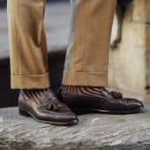 Knee Socks Shadow Stripes Chocolate Beige Pure Cotton