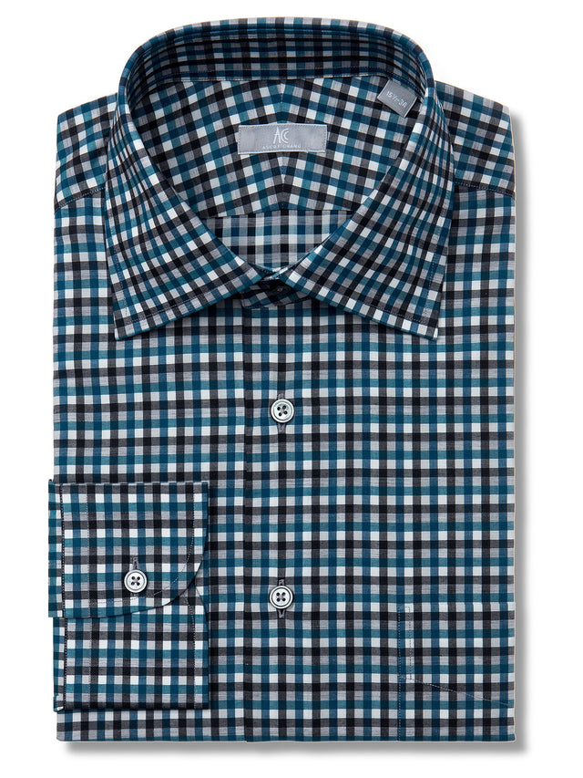 Navy and Turquoise Gingham Shirt - Fenwick Fit (Slim)