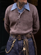 Belafonte Ragtime Clothing Bf23 43 Open Collar Square Flap Pocket Shirt Chambray