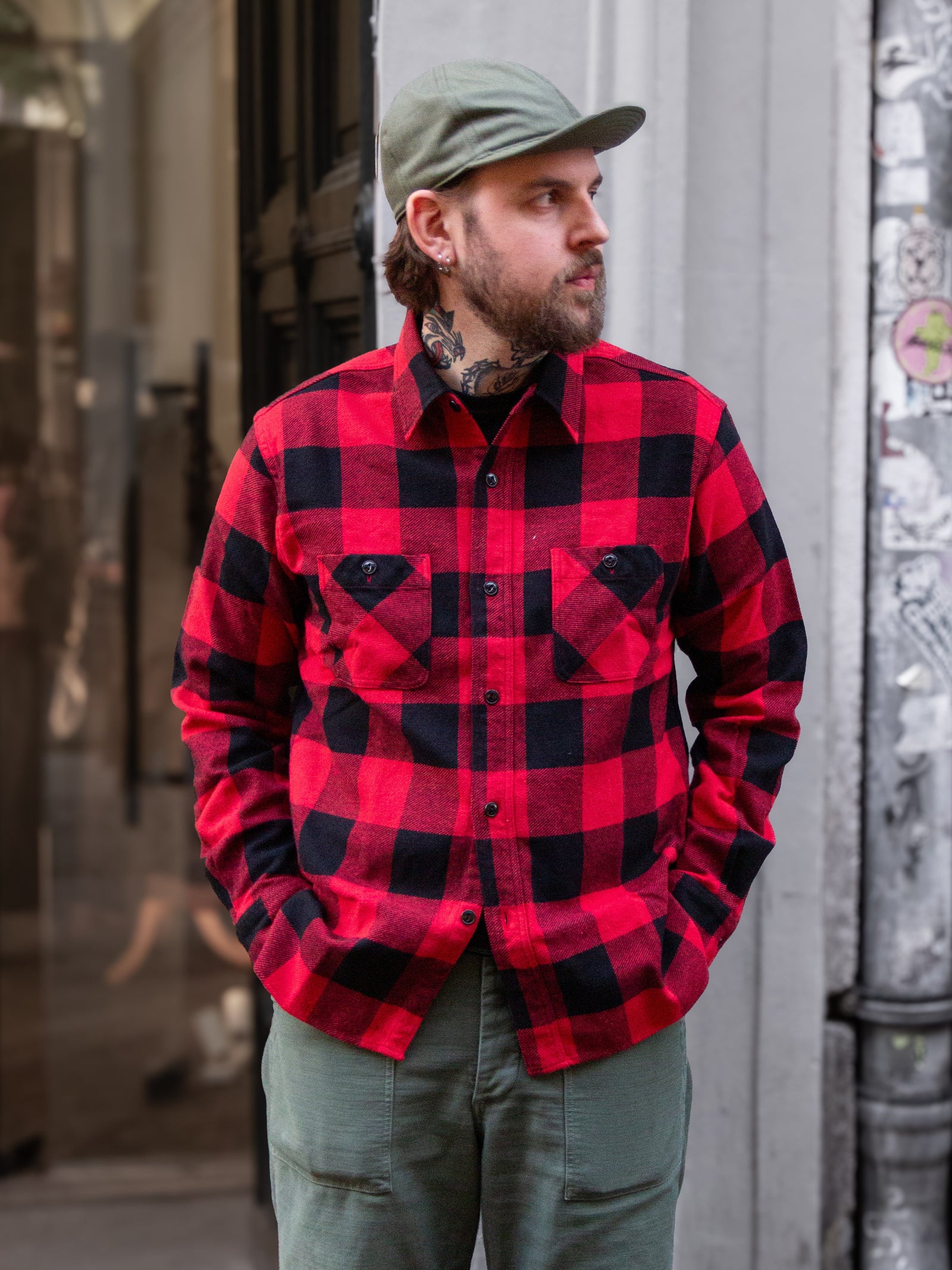 Sugar Cane Work Shirt Twill Check Sc29557 Red