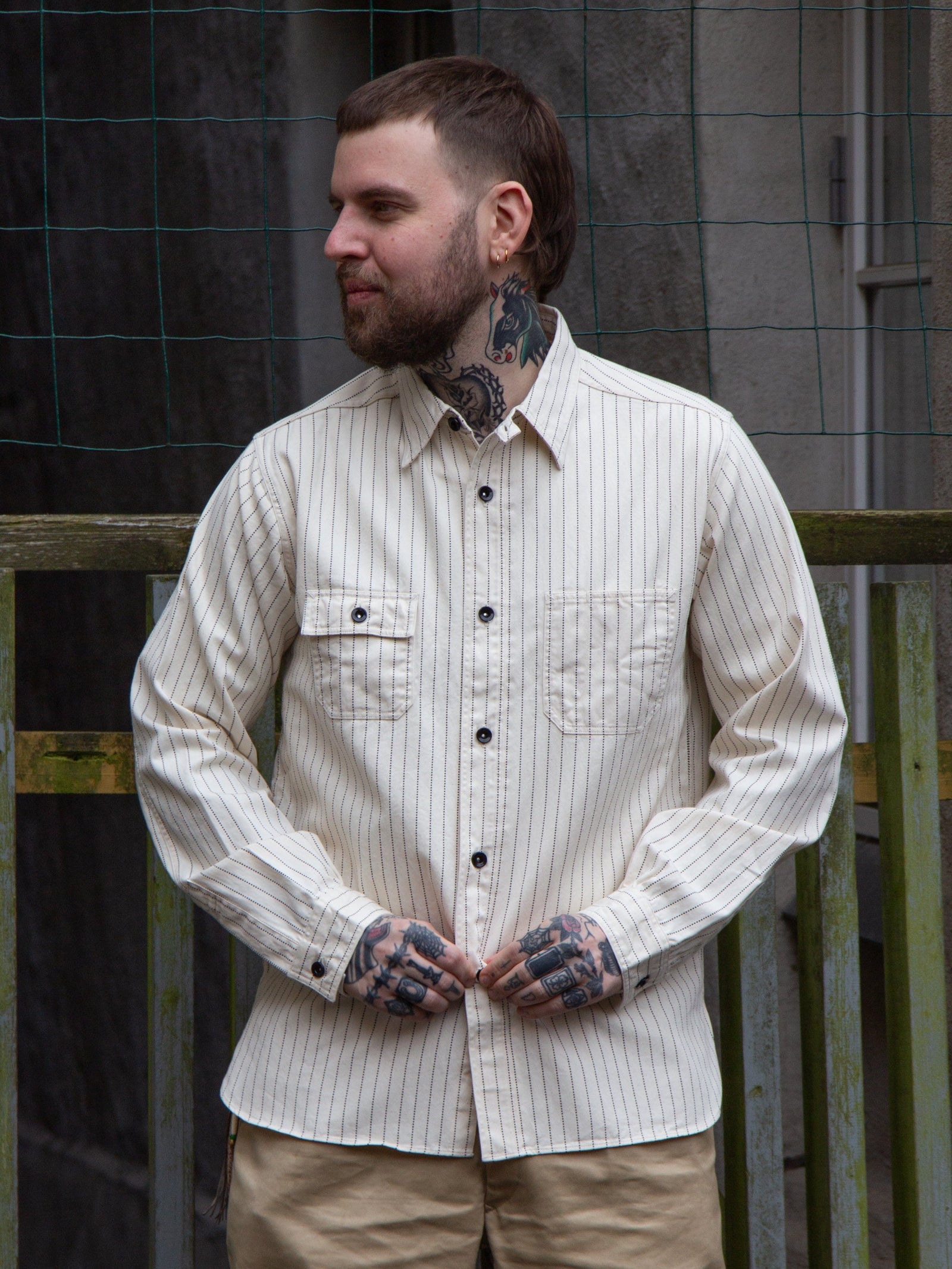 Sugar Cane Work Shirt White Wabash Stripe