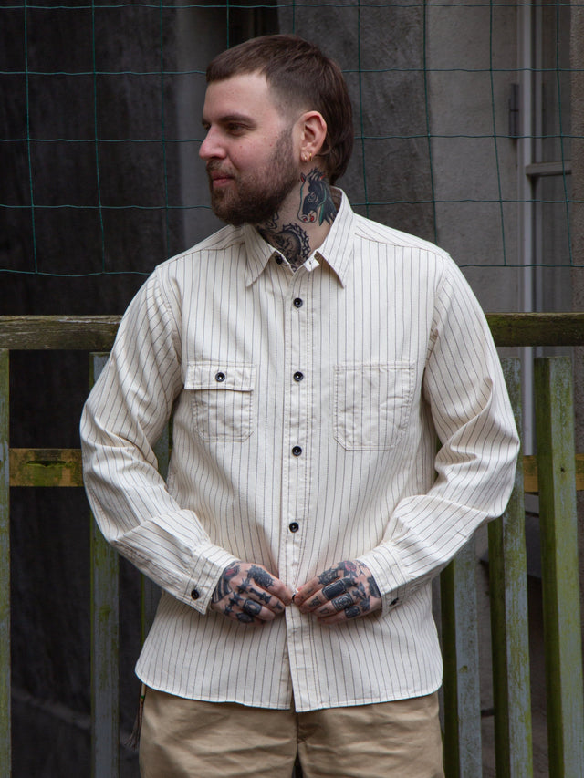 Sugar Cane, Work Shirt, White Wabash Stripe