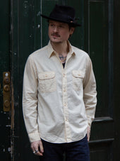 Sugar Cane, L/S Work Shirt, White Chambray, SC27851