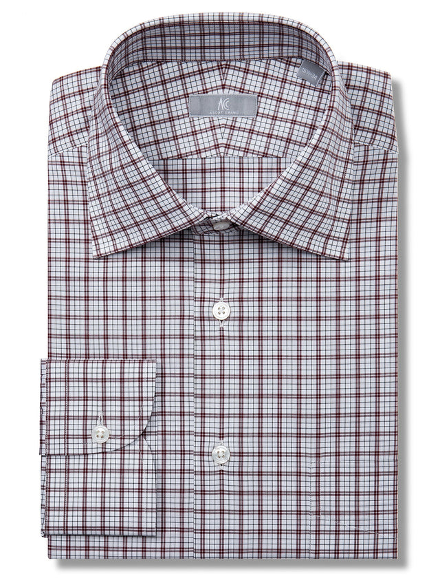 Brown and Charcoal Tattersall Plaid Shirt - Fenwick Fit (Slim)