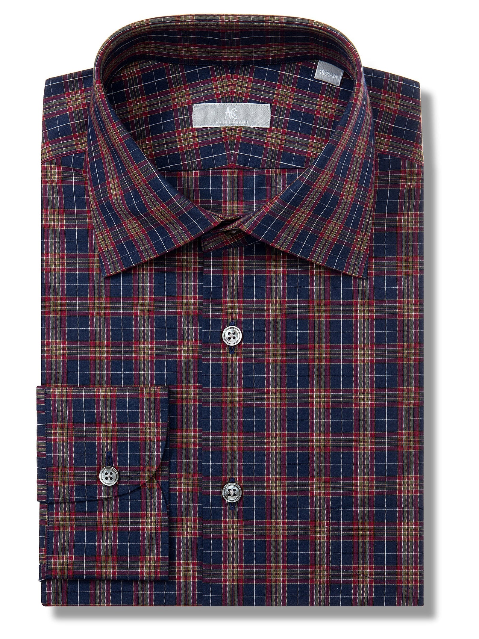 Navy, Red and Olive Plaid Shirt - Fenwick Fit (Slim)