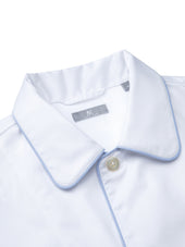 120s Cotton Twill White with Blue Piping Pajamas