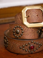 Bandits Golden Belts Embossed Jewelled Belt Light Brown