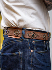 Bandits Golden Belts Embossed Jewelled Belt Light Brown