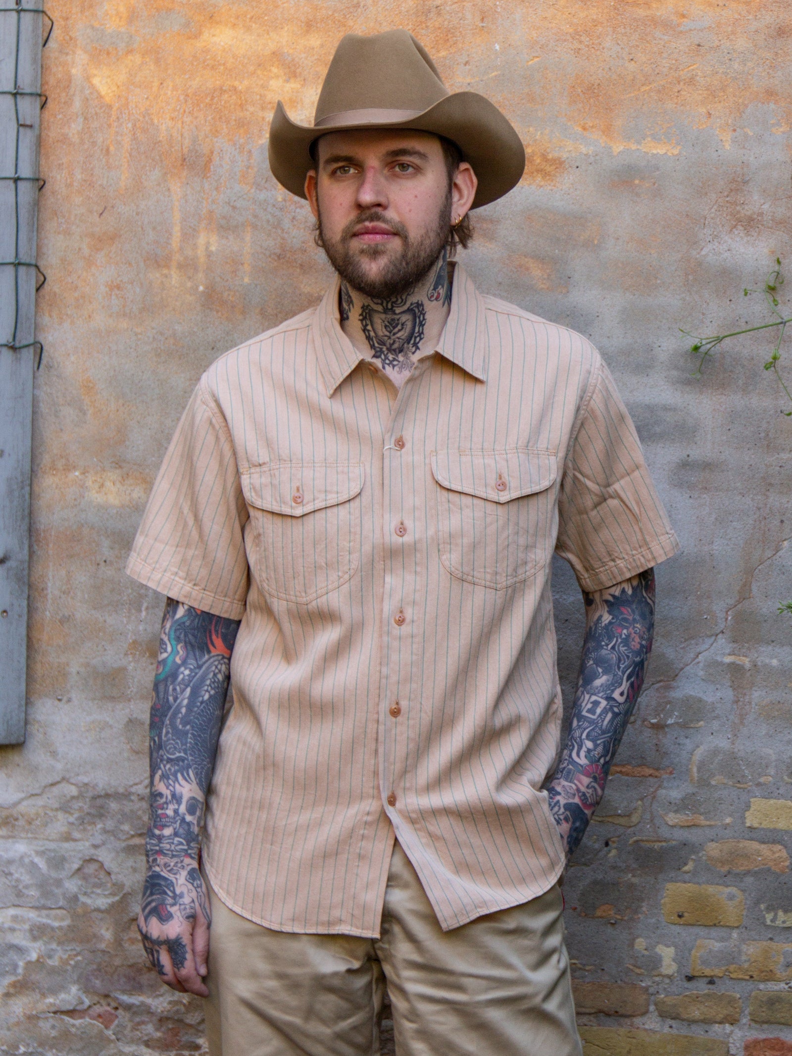 Sugar Cane Work Shirt Coke Stripe Beige