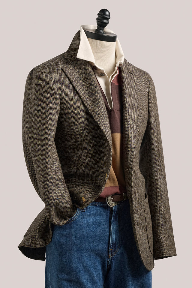 Naples Blazer - Wool/Cashmere - Brown Herringbone