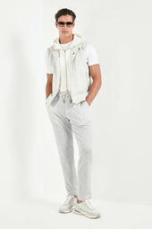 Ice Grey Linen And Cotton Hooded Vest Made In Italy