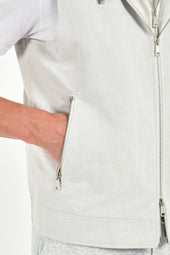 Ice Grey Linen And Cotton Hooded Vest Made In Italy