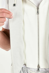Ice Grey Linen And Cotton Hooded Vest Made In Italy