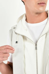 Ice Grey Linen And Cotton Hooded Vest Made In Italy