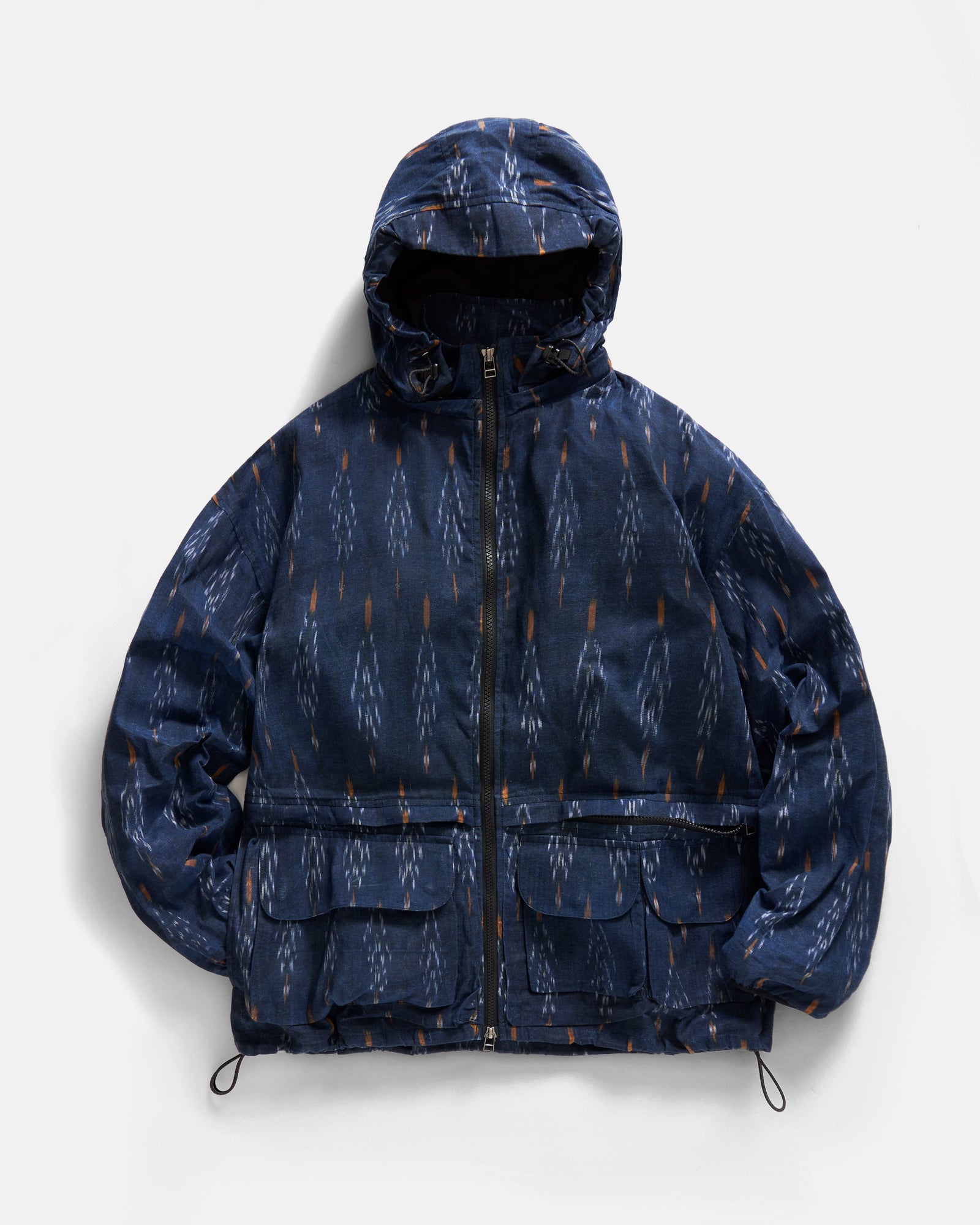Banks 2 0 Utility Jacket Midnight Ecru Beeswax Coated Handwoven Cotton Ikat