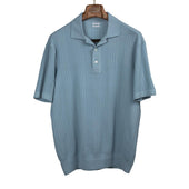 Molded knit polo in high twist light blue cotton