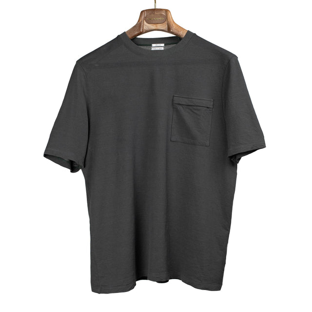 Short sleeve pocket tee in charcoal garment dyed Japanese paper