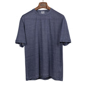 Short sleeve t-shirt in storm blue melange linen jersey