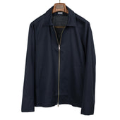 Zip blouson in navy blue ramie, cotton, and silk