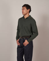 Kn60 Long Sleeve Knit Polo Dark Green