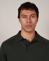 Kn60 Long Sleeve Knit Polo Dark Green