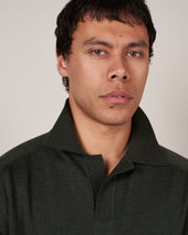 Kn60 Long Sleeve Knit Polo Dark Green