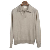 Long sleeve knit polo in natural wool jersey