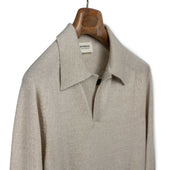 Long Sleeve Knit Polo In Natural Wool Jersey