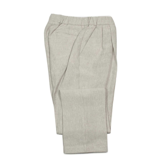 Pleated drawstring pants in stone beige midweight linen