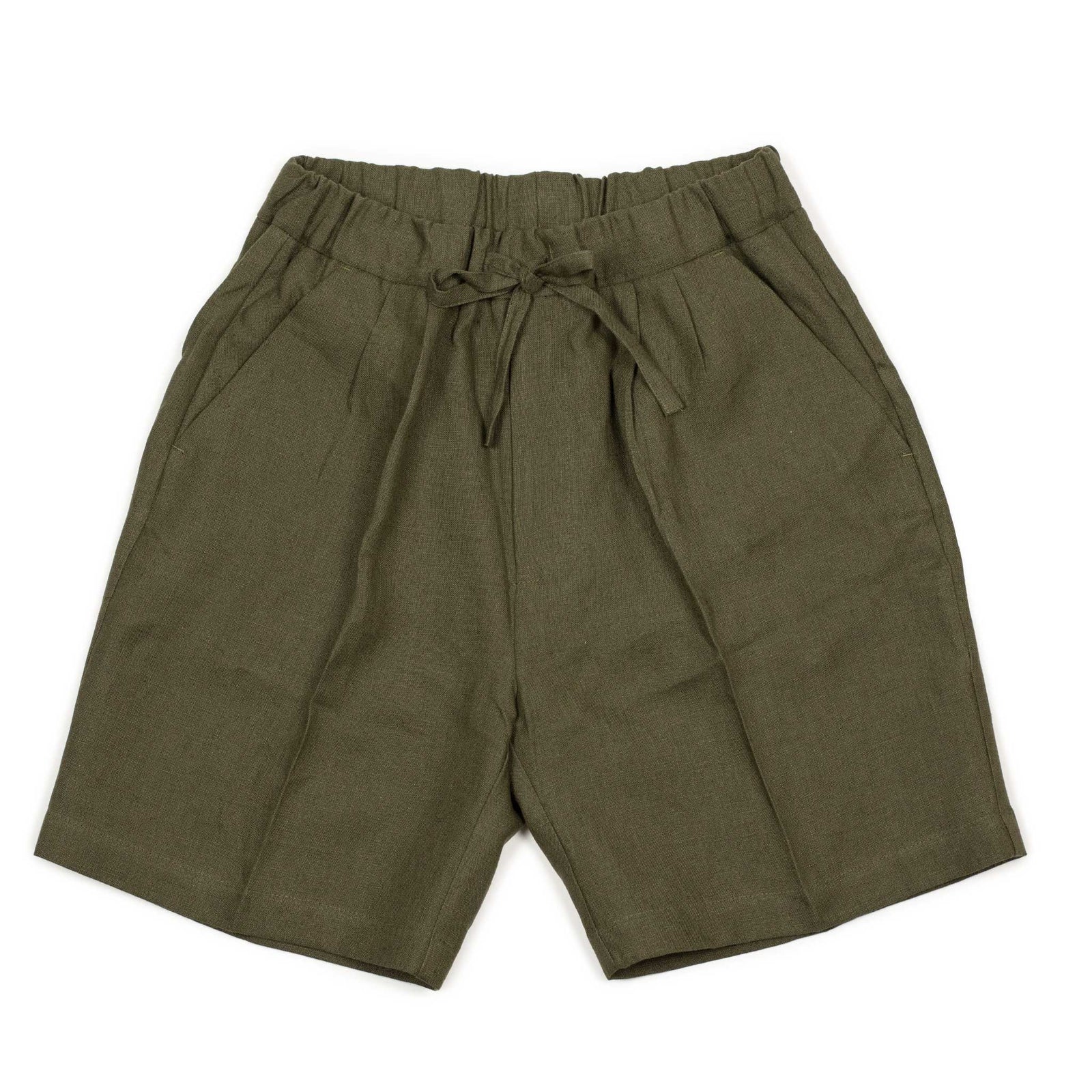 Pleated Drawstring Shorts In Midweight Linen