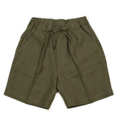 Pleated drawstring shorts in olive midweight linen