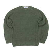 All Over Moss Stitch Crewneck Sweater In Dark Green Melange Linen