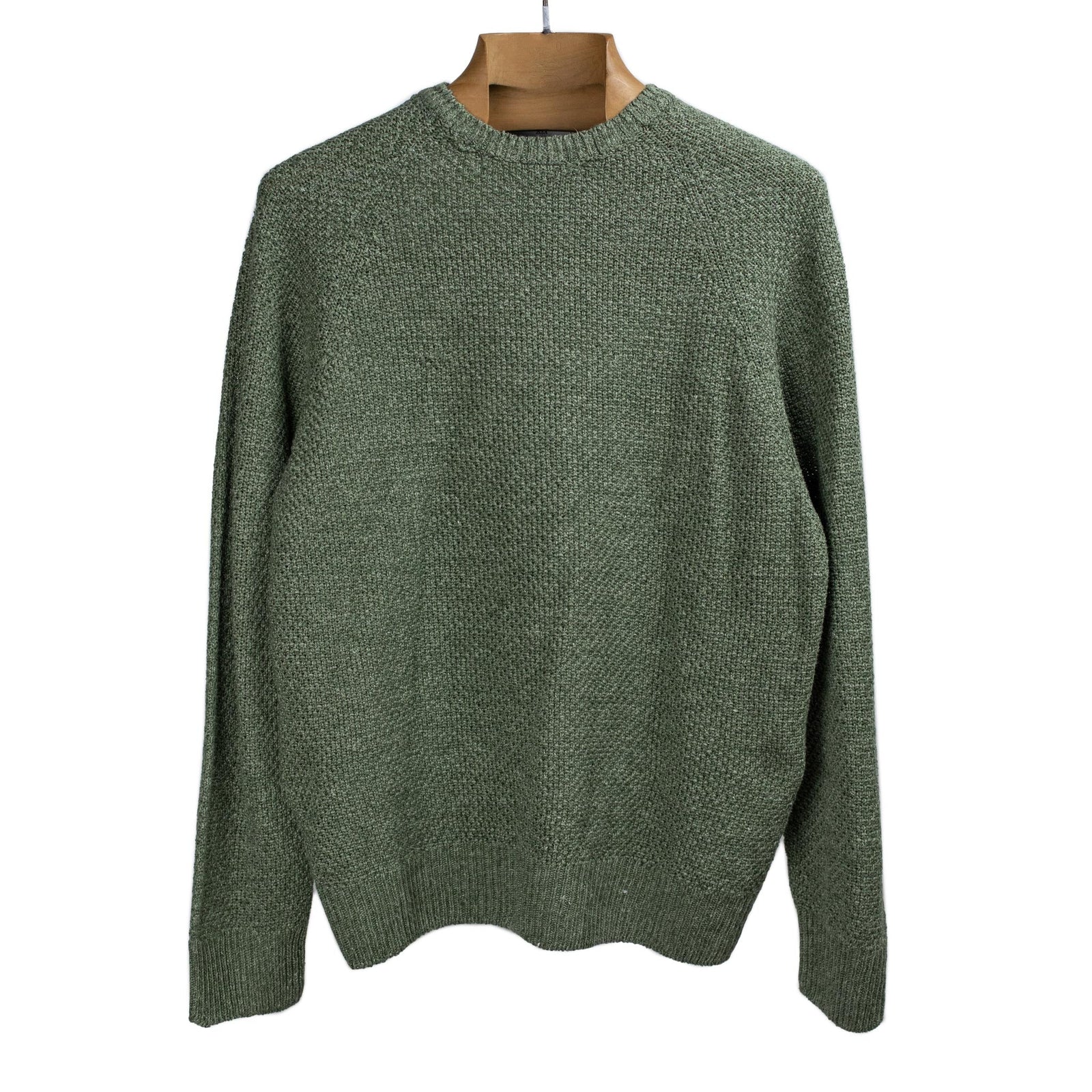 All Over Moss Stitch Crewneck Sweater In Dark Green Melange Linen