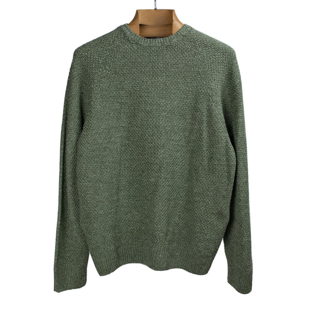 All-over moss stitch crewneck sweater in dark sage green melange linen