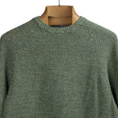 All Over Moss Stitch Crewneck Sweater In Dark Green Melange Linen