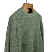 All Over Moss Stitch Crewneck Sweater In Dark Green Melange Linen