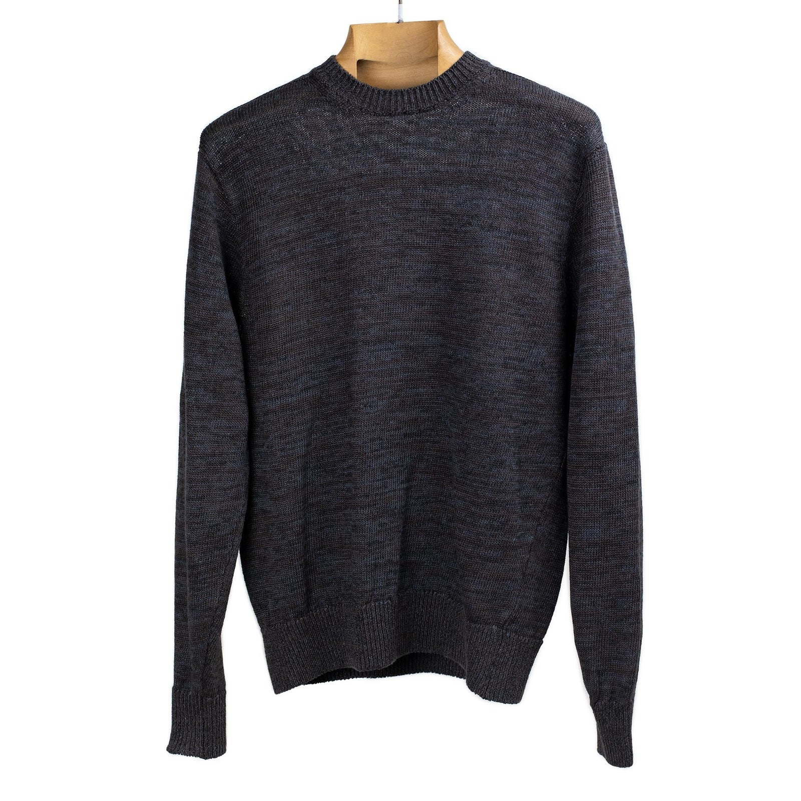 Crewneck Sweater In Dark Brown Melange Linen