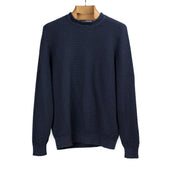Moss rib stitch tunic in navy blue linen and cotton