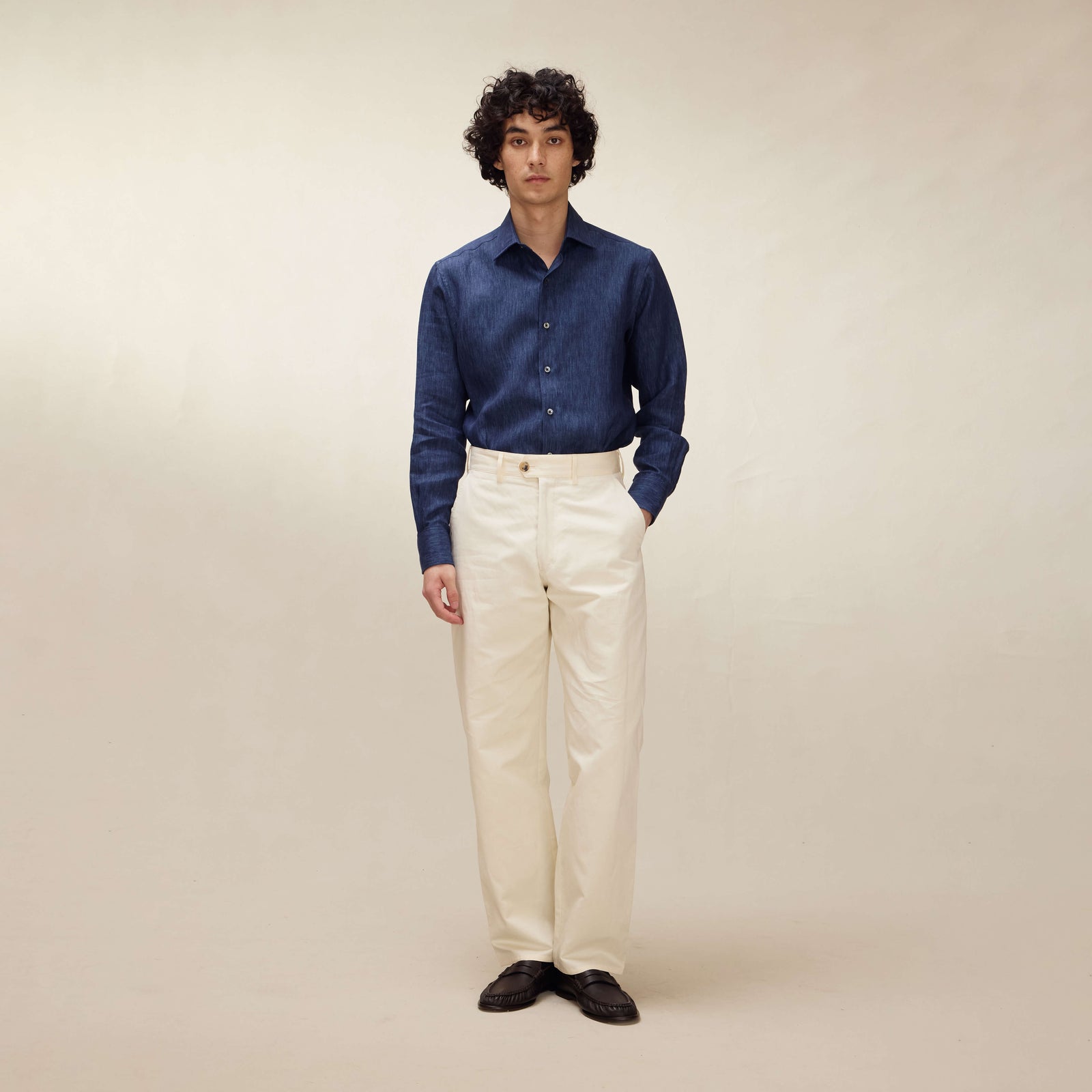 Ink Denim Twill Linen Shirt New