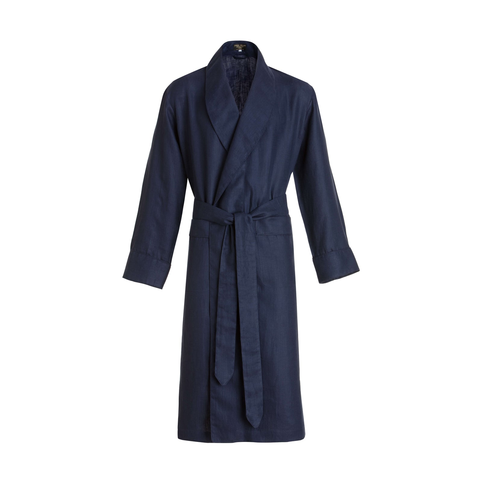 Ink Herringbone Linen Dressing Gown New