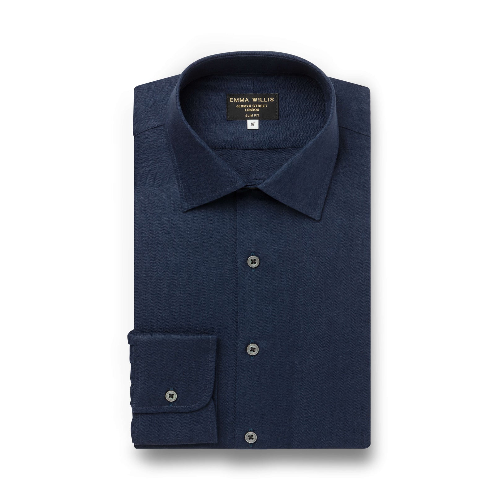 Midnight Herringbone Linen Shirt New