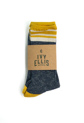 Ivy Ellis Firemoor Men S Slub Crew Length Navy Yellow Stripe Socks