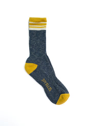 Ivy Ellis - Firemoor Men's Slub Crew Length Navy/Yellow Stripe Socks