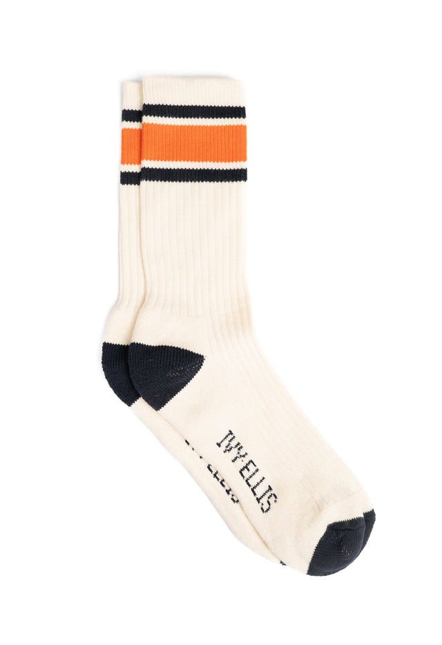 Ivy Ellis - Luckman Men's Crew Length Navy / Orange Stripe Socks