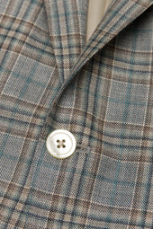 Teal Wool, Silk and Linen Plaid Jacket
