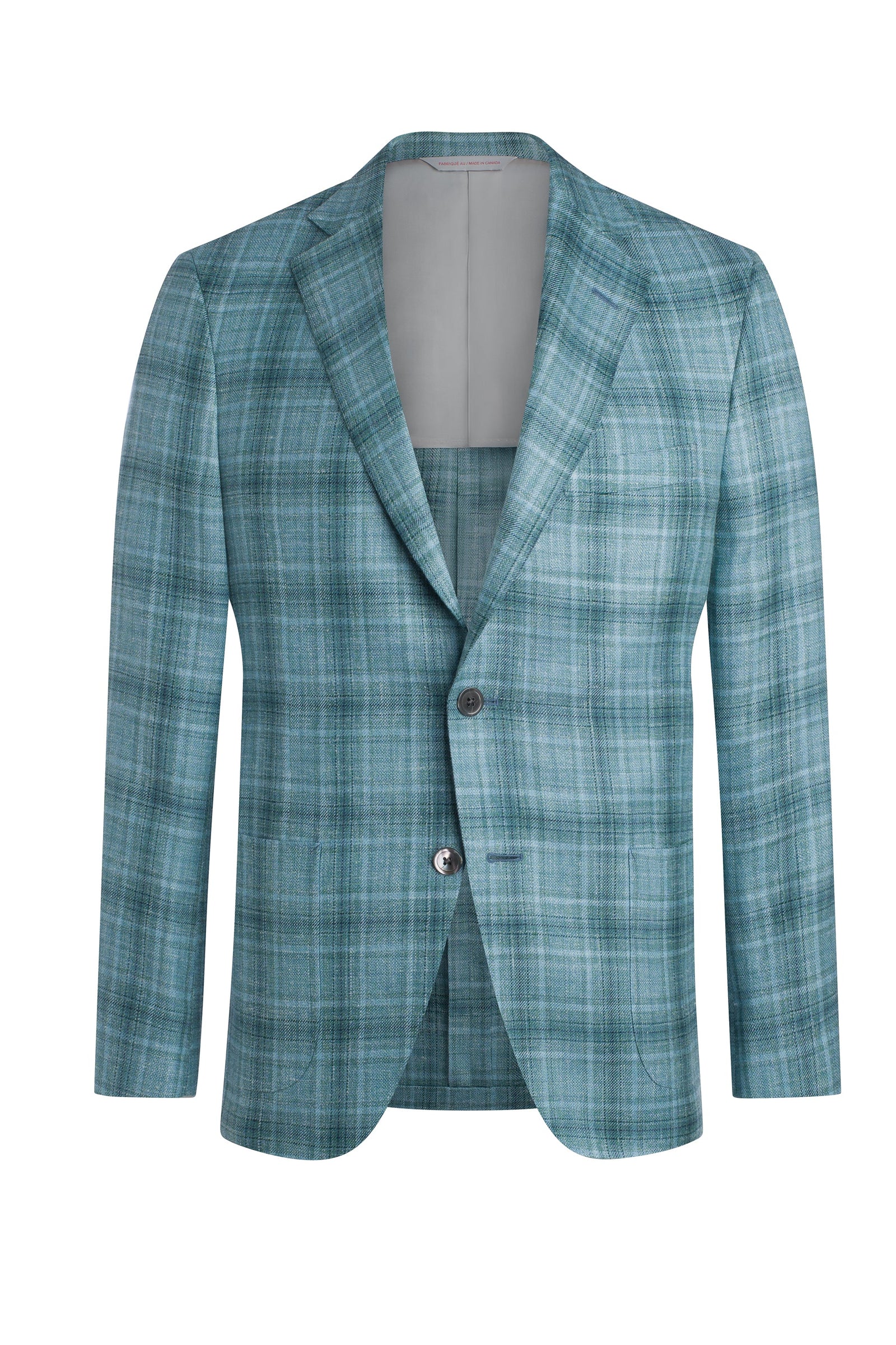 Aqua Wool Silk And Linen Plaid Jacket
