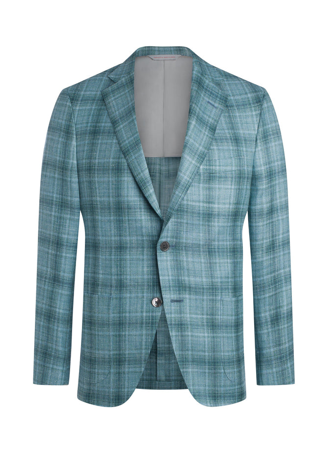 Aqua Wool, Silk and Linen Plaid Jacket
