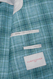 Aqua Wool, Silk and Linen Plaid Jacket