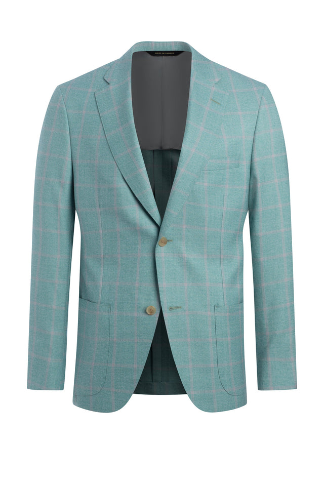 Green Wool and Silk Windowpane Jacket