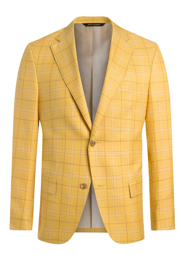 Yellow Wool, Silk and Linen Plaid Jacket